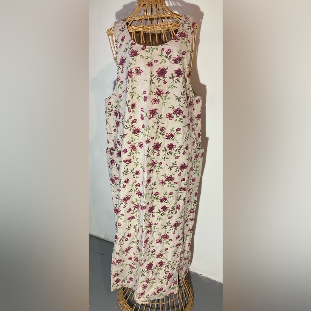 Bentley MODEST Floral Sleeveless Linen/ Cotton Long Maxi Dress POCKETS SIZE L